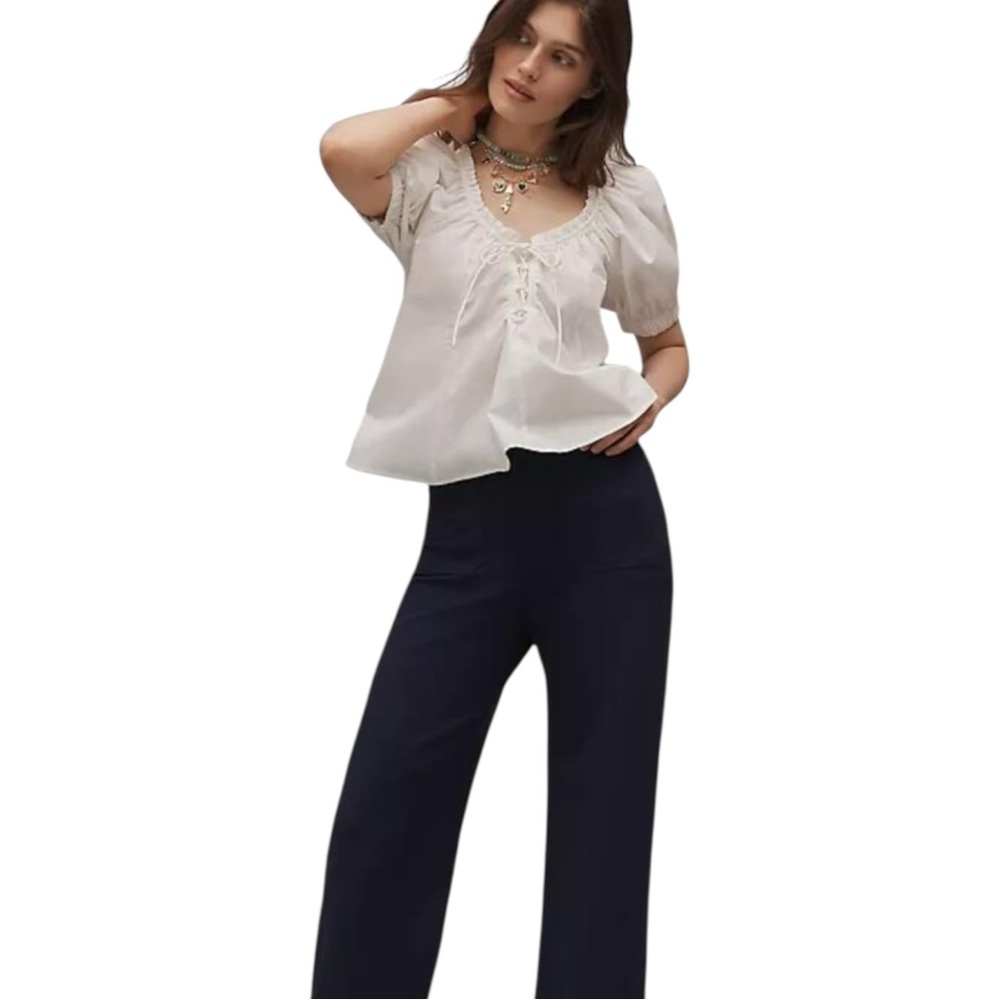 Anthropologie Maeve The Collete Black Cropped Ponte Pull on Pants Size L Travel